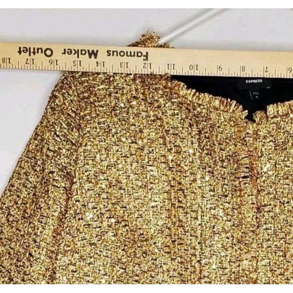 Express Metallic Crop Blazer Women Medium Gold Shimmer Textured Glam Party NYE - Picture 7 of 10